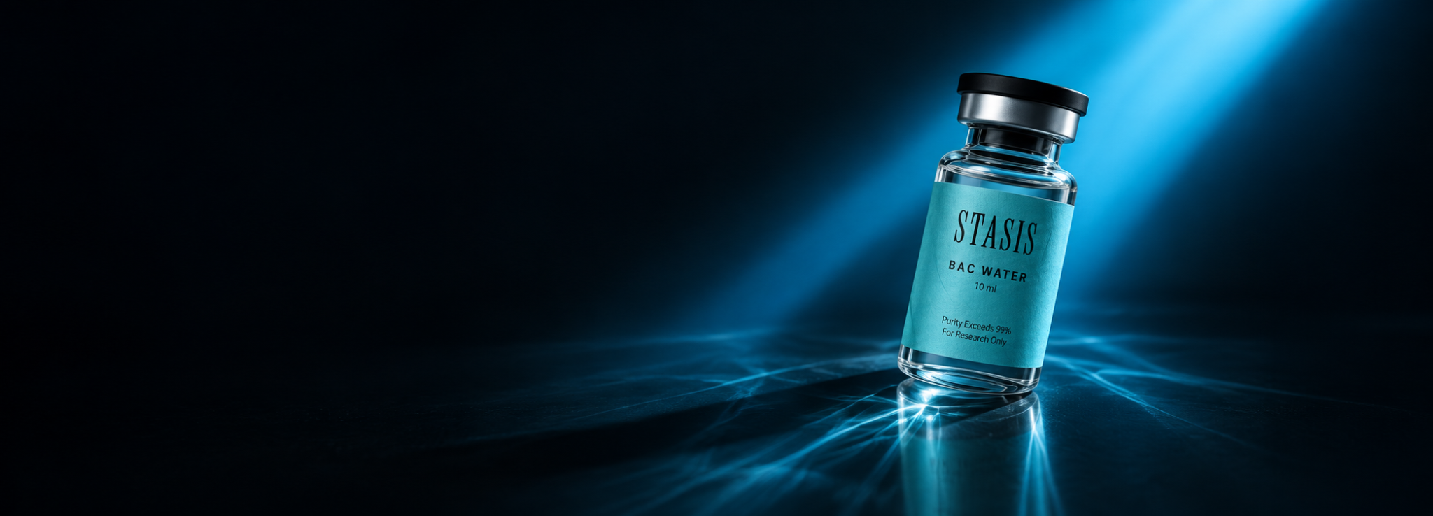 Stasis BAC Water vial in diagonal cyan light